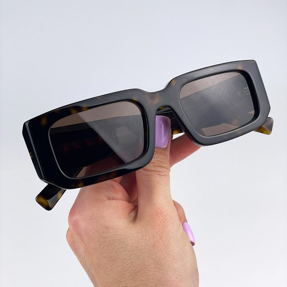 Prada PR06YS 2AU8C1 Sunglasses Havana Tortoise Dark Brown Rectangle Unisex - Picture 3 of 12